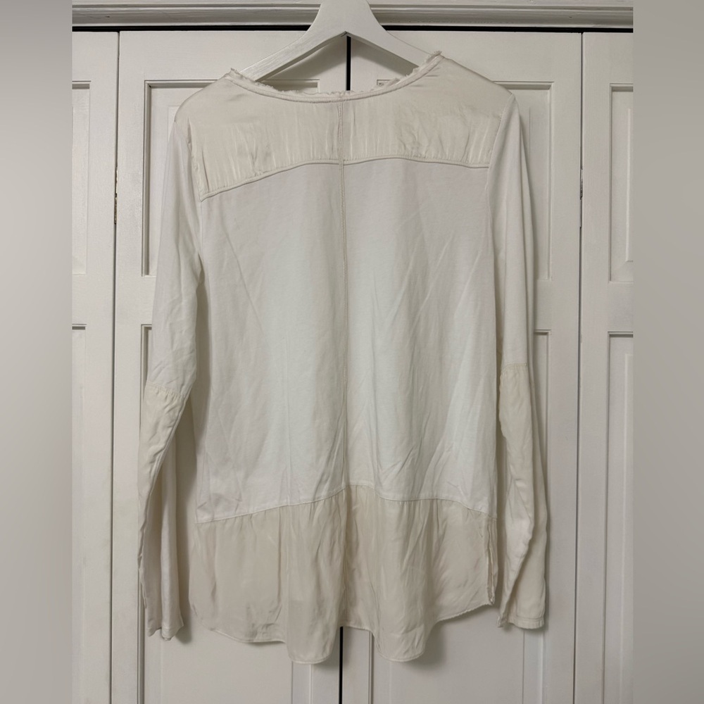 Sundance Women's Satin Silk Patchwork Long Sleeve Cotton Blend Top White XL - Picture 6 of 11